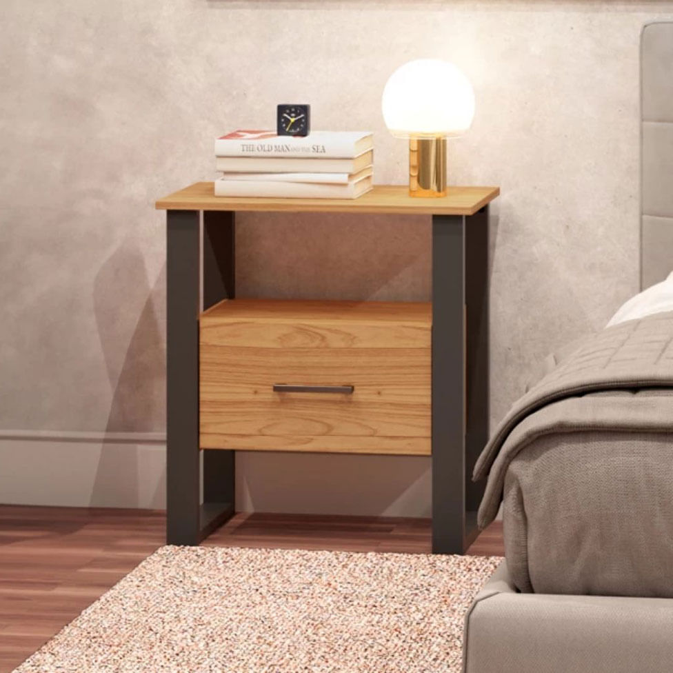 Mesa de Cabeceira Industrial com 1 Gaveta Freijó e Preto - Imagem 4