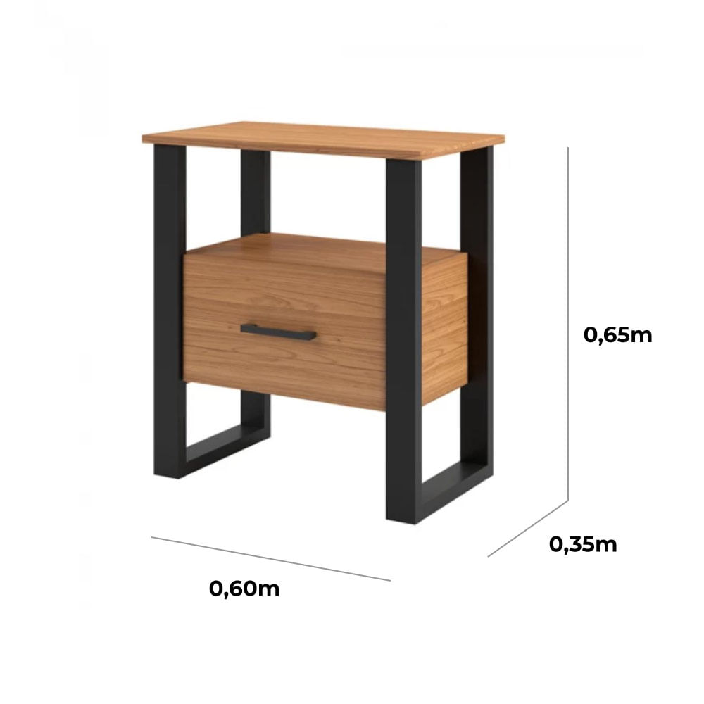 Mesa de Cabeceira Industrial com 1 Gaveta Freijó e Preto - Imagem 5