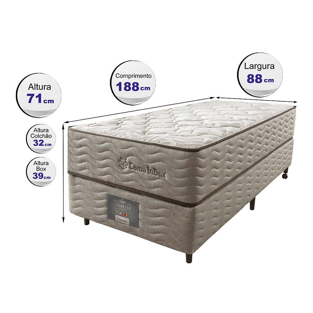 Cama Box Solteiro Colchão Euro + Box 88x188x71 Molas Ensacadas Cama inBox Ocean Bege - Imagem 2