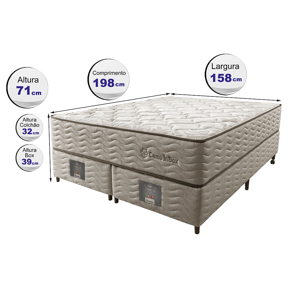 Cama Box Queen Colchão Euro + Box 158x198x71 Molas Ensacadas Cama inBox Ocean Bege - Imagem 2