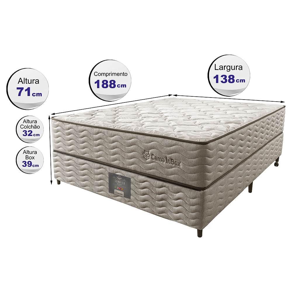 Cama Box Casal Colchão Euro + Box 138x188x71 Molas Ensacadas Cama inBox Ocean Bege - Imagem 2