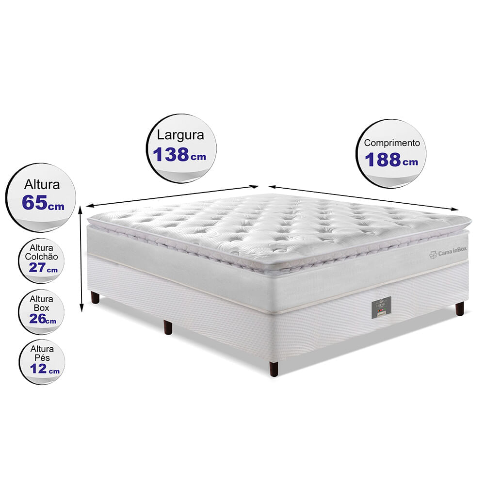 Cama Box Casal Colchão + Box 138x188 Molas Ensacadas Cama inBox Confort Snow - Imagem 2