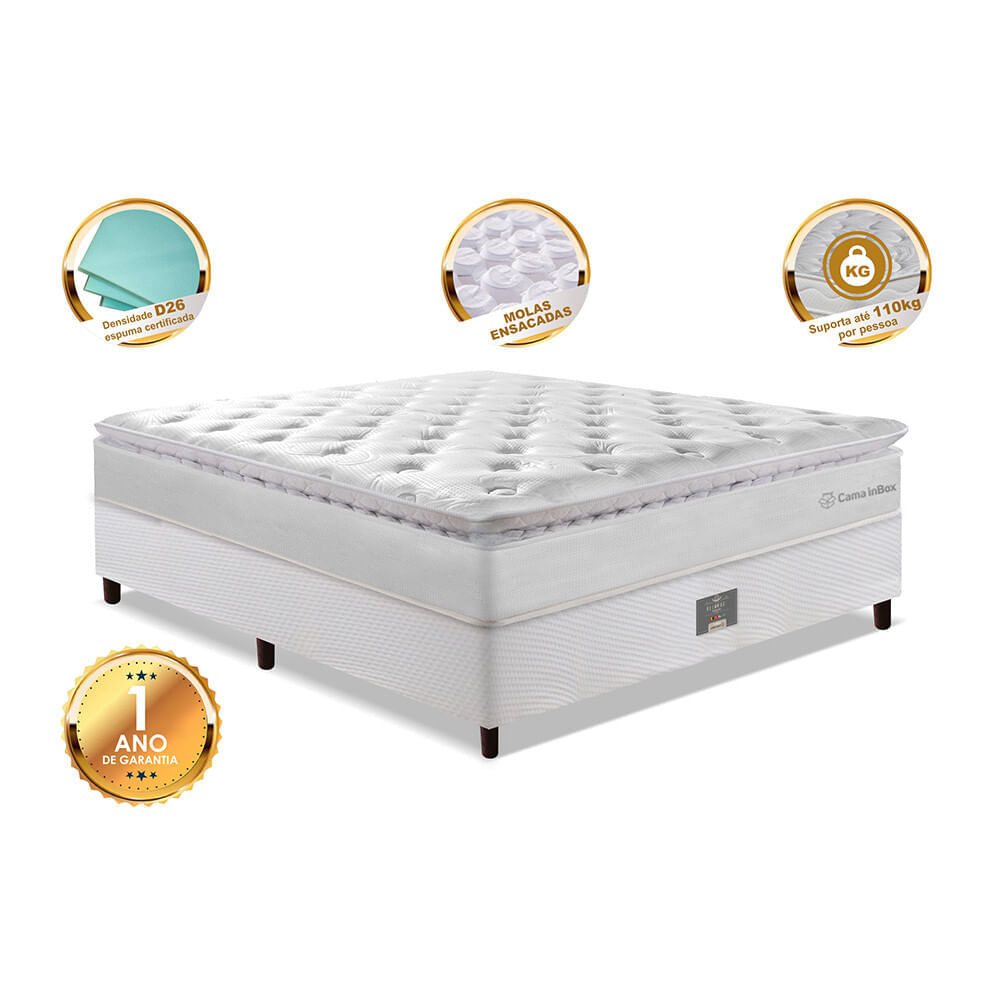Cama Box Casal Colchão + Box 138x188 Molas Ensacadas Cama inBox Confort Snow - Imagem 3
