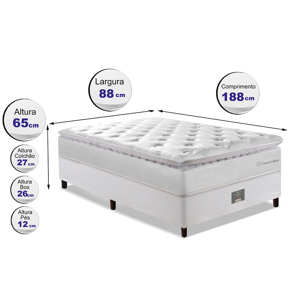 Cama Box Solteiro Colchão + Box 88x188 Molas Ensacadas Cama inBox Confort Snow - Imagem 2