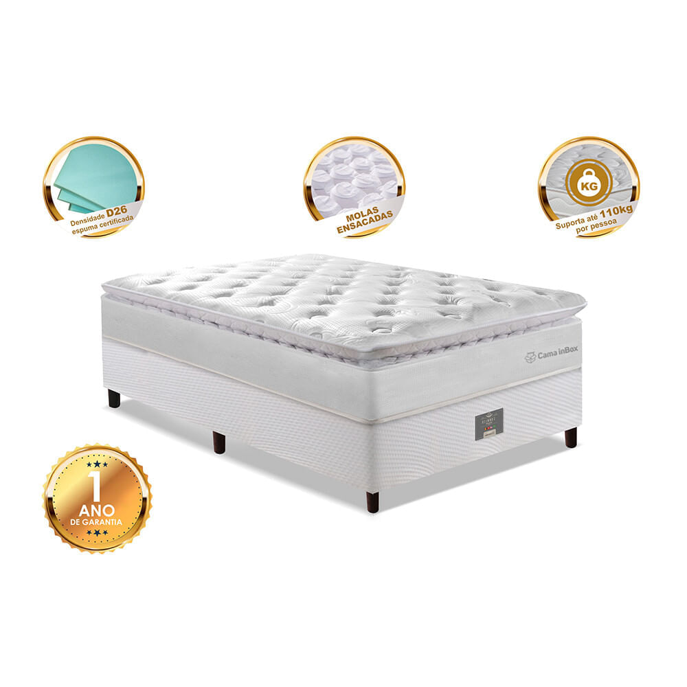 Cama Box Solteiro Colchão + Box 88x188 Molas Ensacadas Cama inBox Confort Snow - Imagem 3