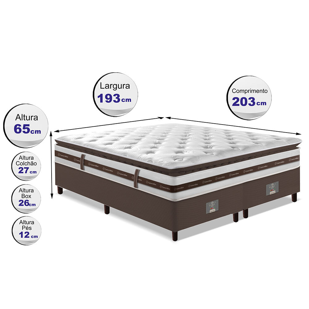Cama Box King Colchão + Box 193x203 Molas Ensacadas Cama inBox Relax Pillow Café - Imagem 2