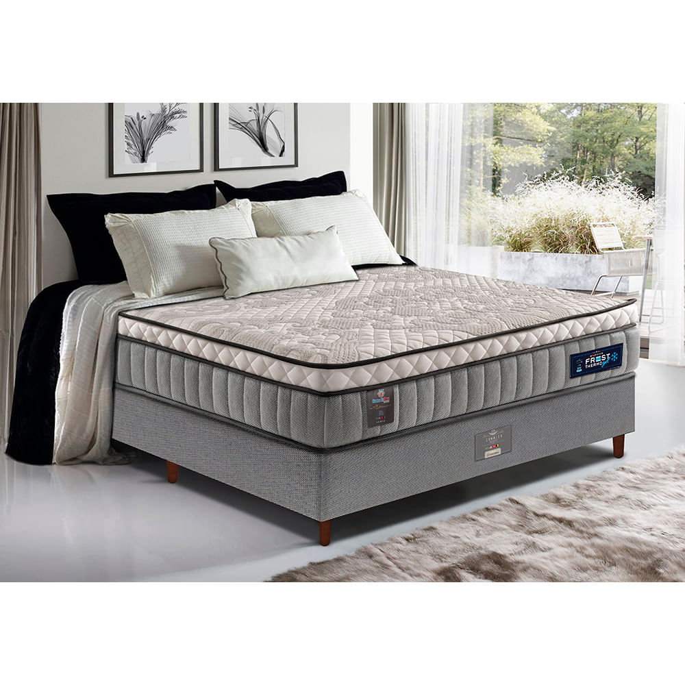 Cama Box Casal Colchão Euro Pillow + Box 138x188x70 Molas Ensacadas Cama inBox Frost ThermoGel