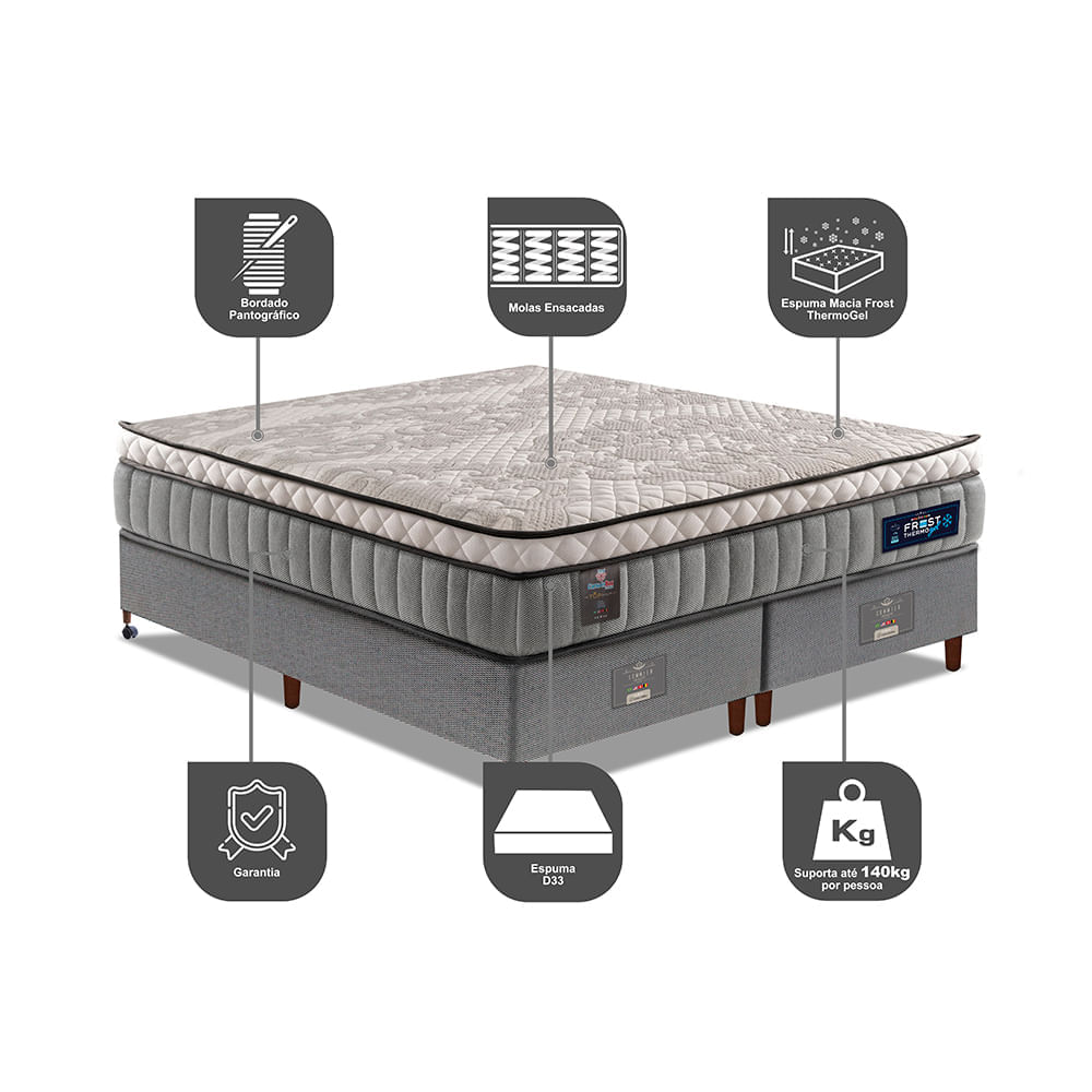 Cama Box Queen Colchão Euro Pillow + Box 158x198x70 Molas Ensacadas Cama inBox Frost ThermoGel - Imagem 3