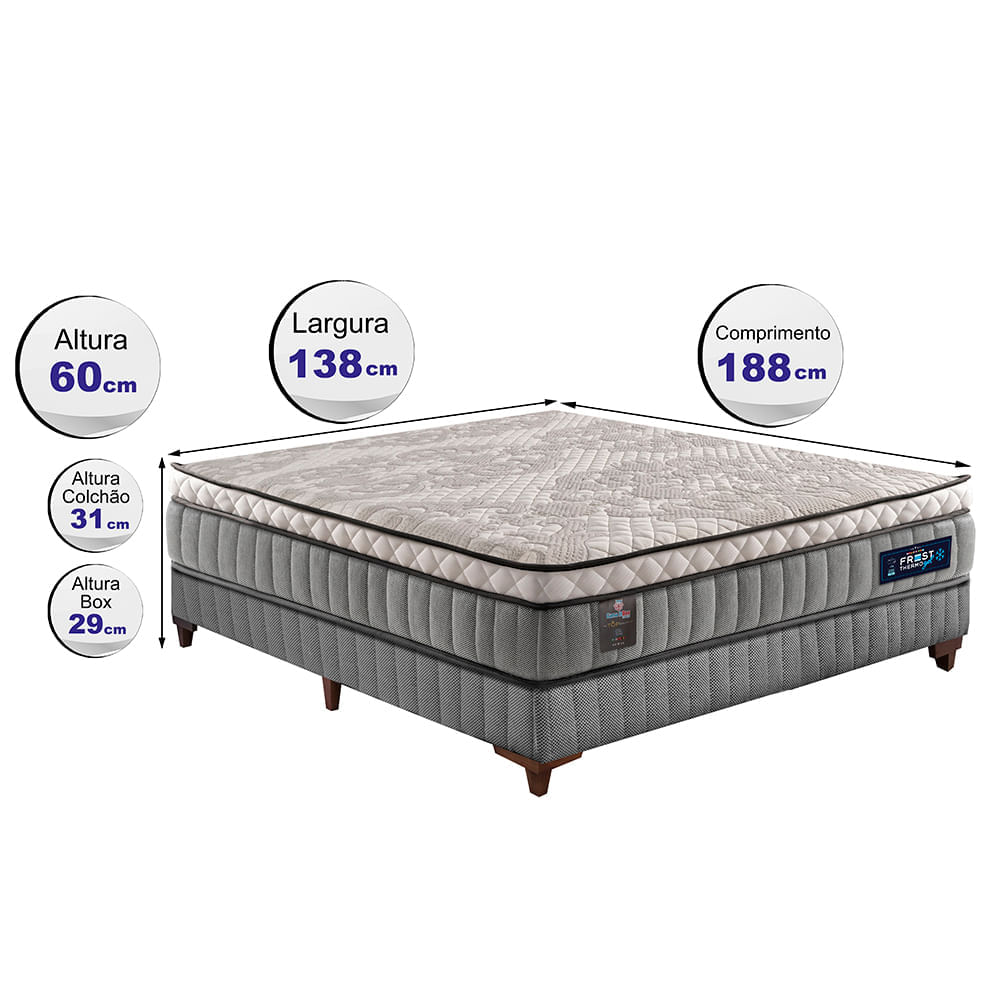 Cama Box Casal Colchão Euro Pillow + Box 138x188x60 Molas Ensacadas Cama inBox Frost ThermoGel Living - Imagem 2