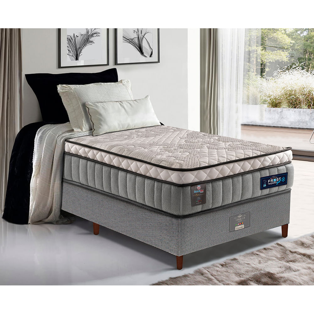 Cama Box Solteiro Colchão Euro Pillow + Box 88x188x70 Molas Ensacadas Cama inBox Frost ThermoGel