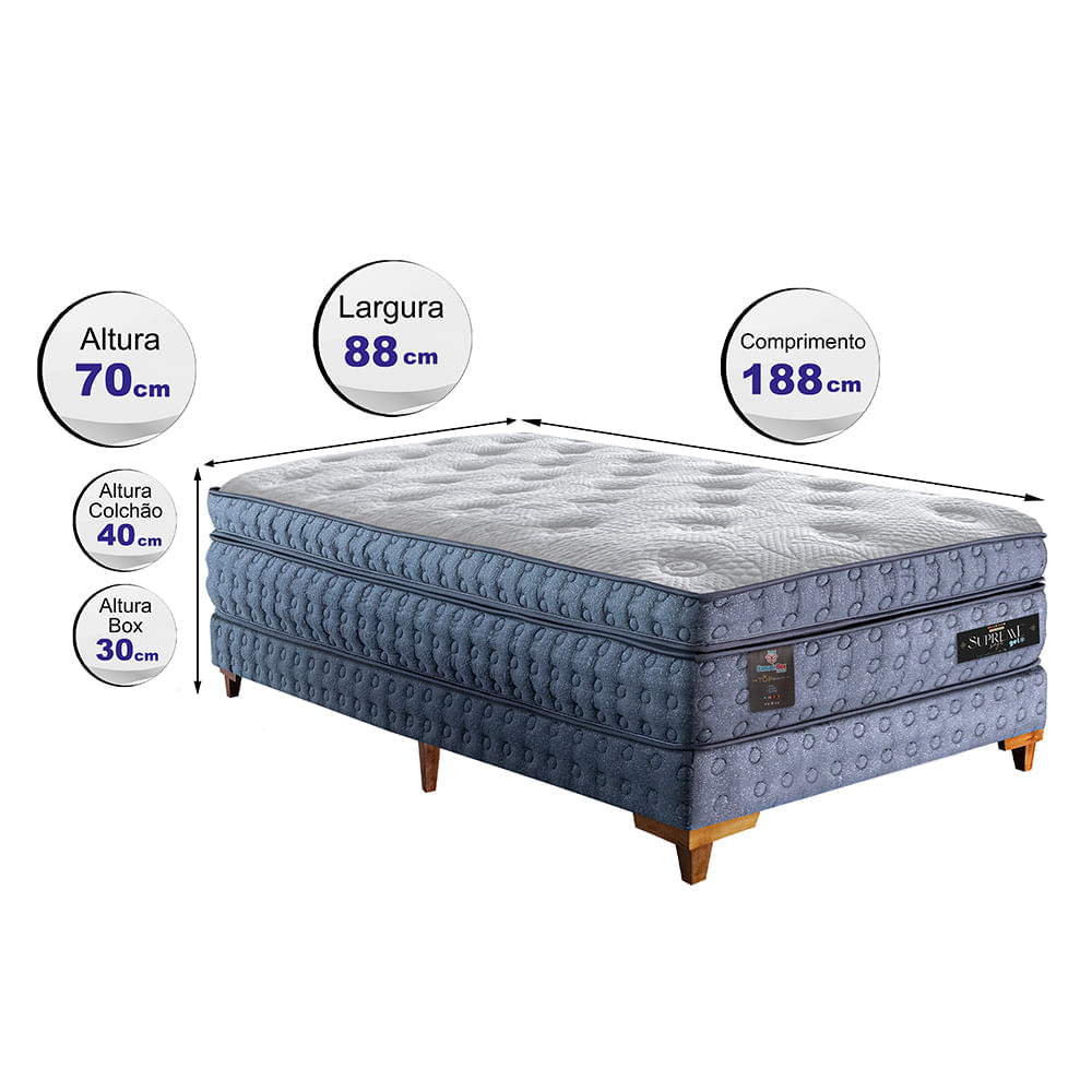 Cama Box Solteiro Colchão Euro Pillow + Box 88x188x70 Molas Ensacadas Cama inBox Supreme Confort Gel Living - Imagem 2