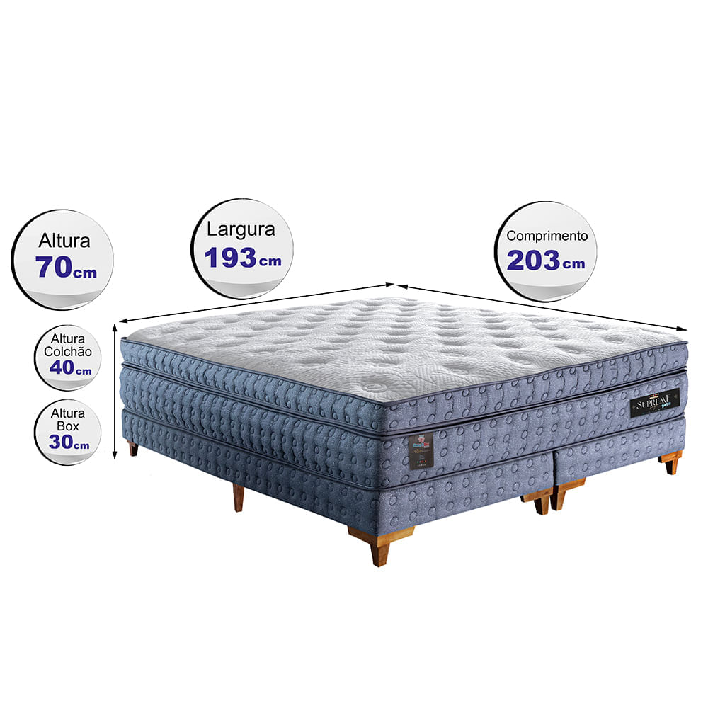 Cama Box King Colchão Euro Pillow + Box 193x203x70 Molas Ensacadas Cama inBox Supreme Confort Gel Living - Imagem 2