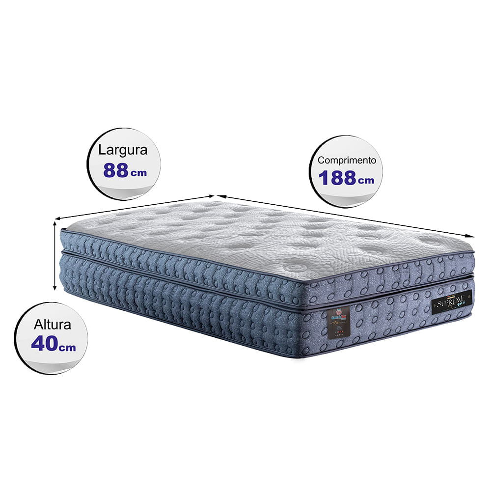 Colchão Solteiro Molas Ensacadas Euro Pillow 88x188x40 Cama inBox Supreme Confort Gel Living - Imagem 2