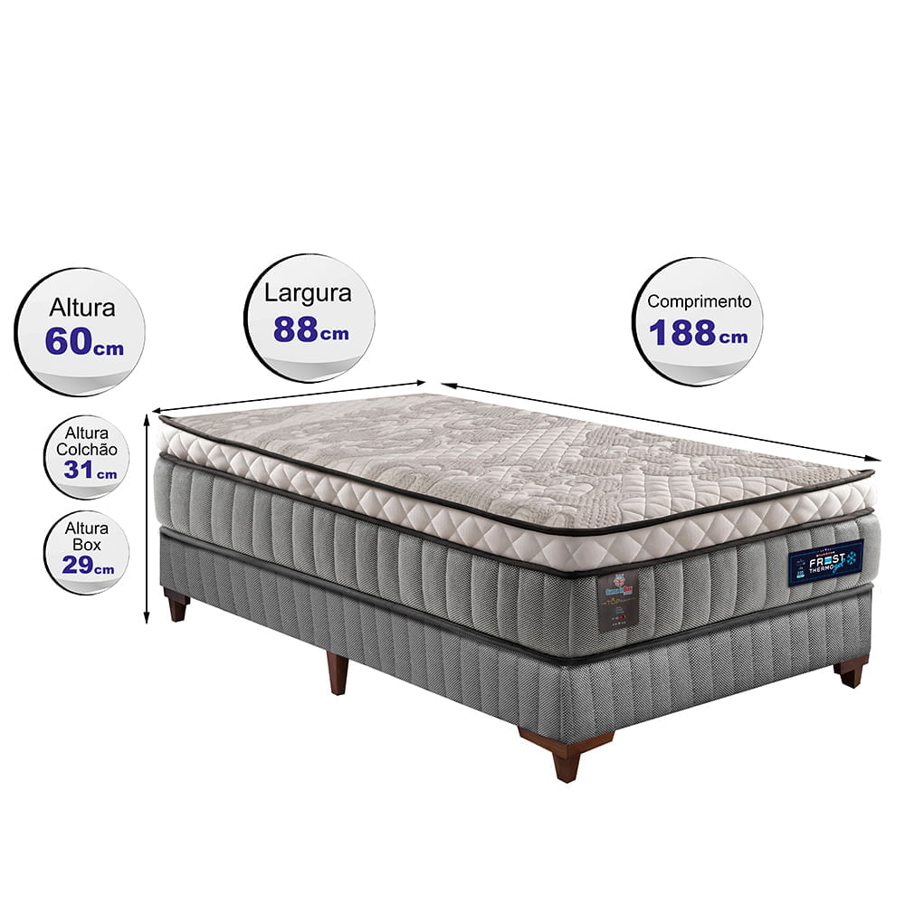 Cama Box Solteiro Colchão Euro Pillow + Box 88x188x60 Molas Ensacadas Cama inBox Frost ThermoGel Living - Imagem 2