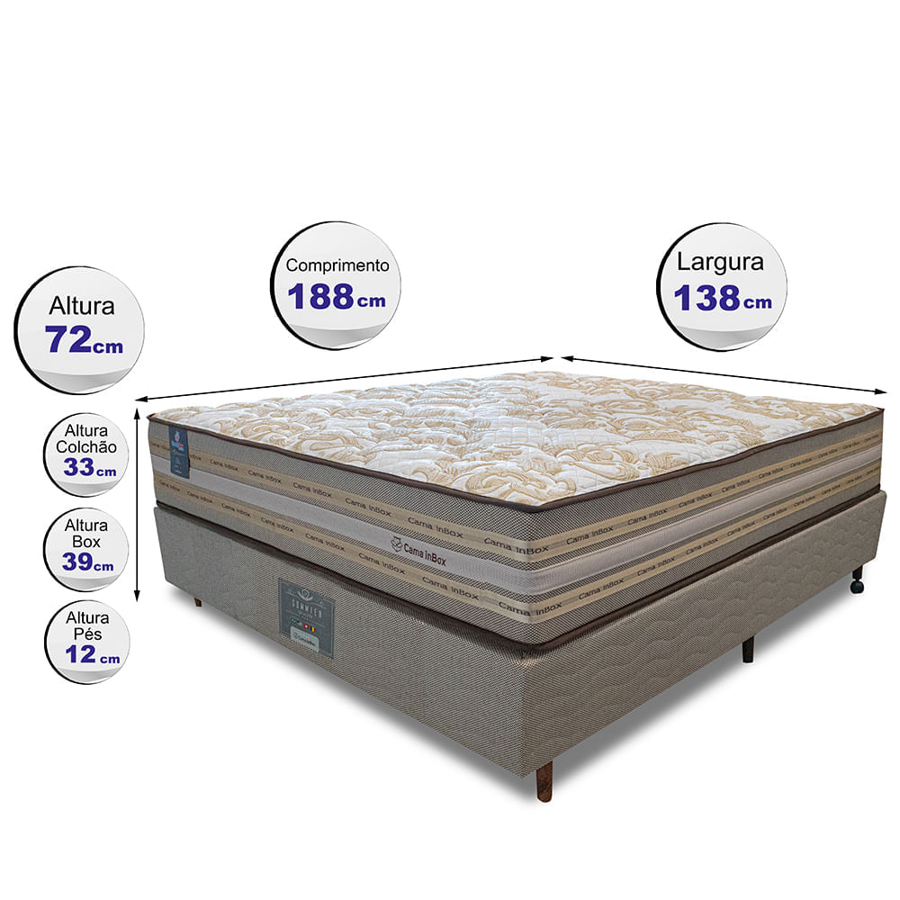 Cama Box Casal Colchão Pillow In + Box 138x188x70 Molas Ensacadas Cama inBox Duo Linem Bege - Imagem 2