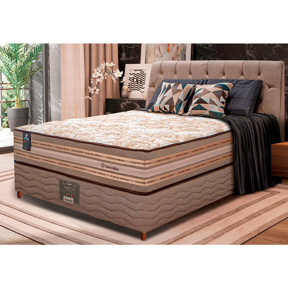 Cama Box Casal Colchão Pillow In + Box 138x188x70 Molas Ensacadas Cama inBox Duo Linem Bege