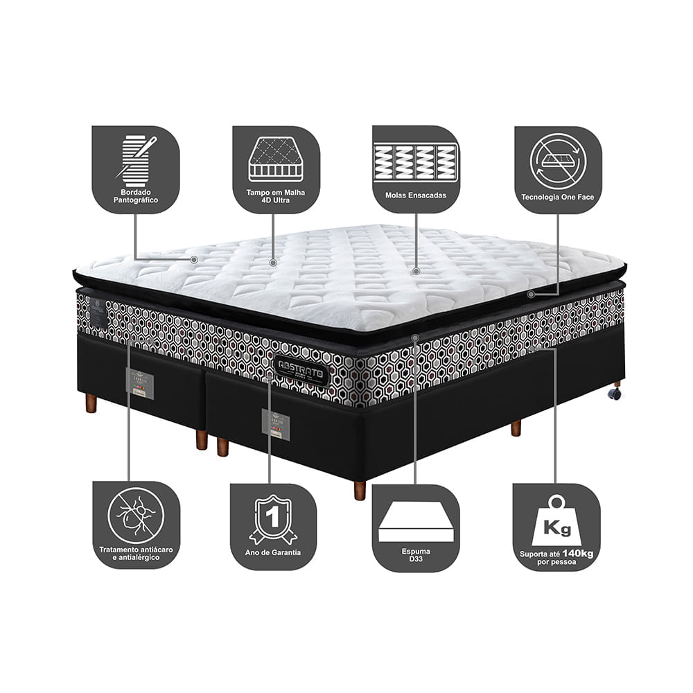 Cama Box King Colchão Pillow Top + Box 193x203x70 Molas Ensacadas Cama inBox Abstrato - Imagem 3