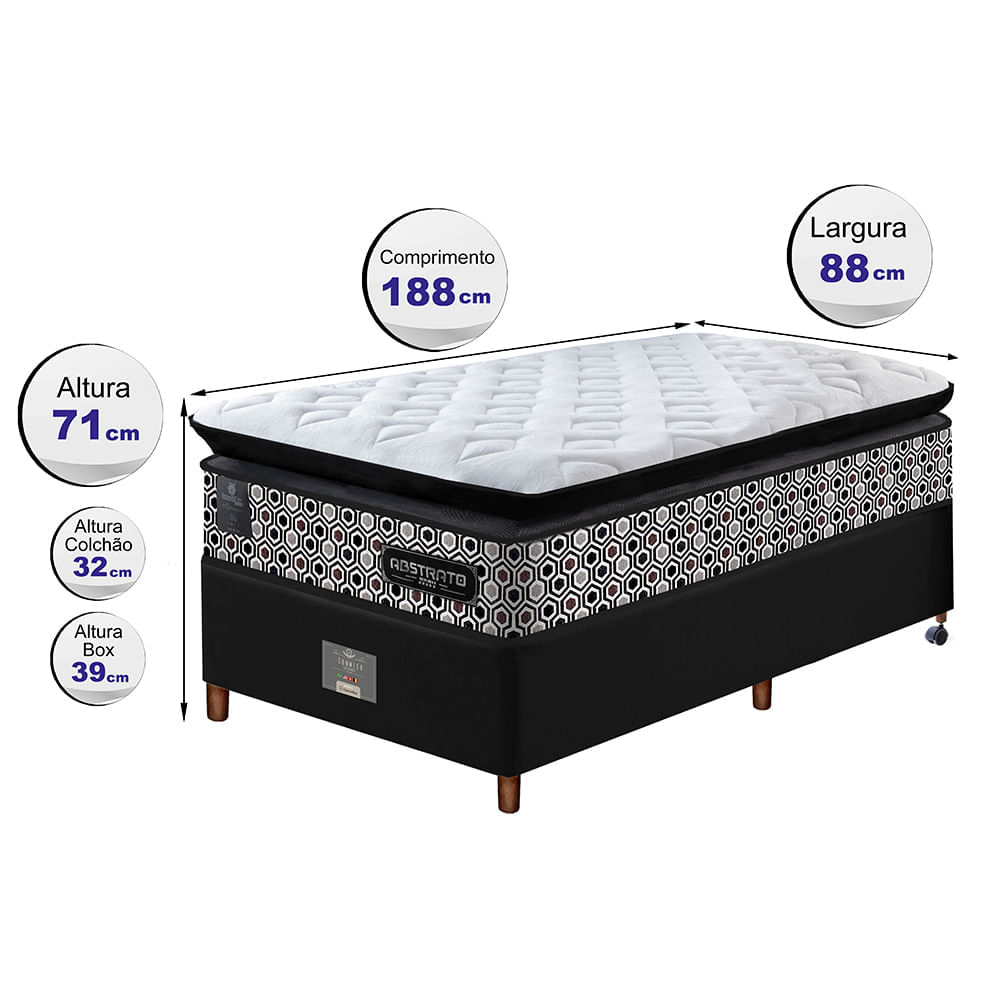 Cama Box Solteiro Colchão Pillow Top + Box 88x188x70 Molas Ensacadas Cama inBox Abstrato - Imagem 2