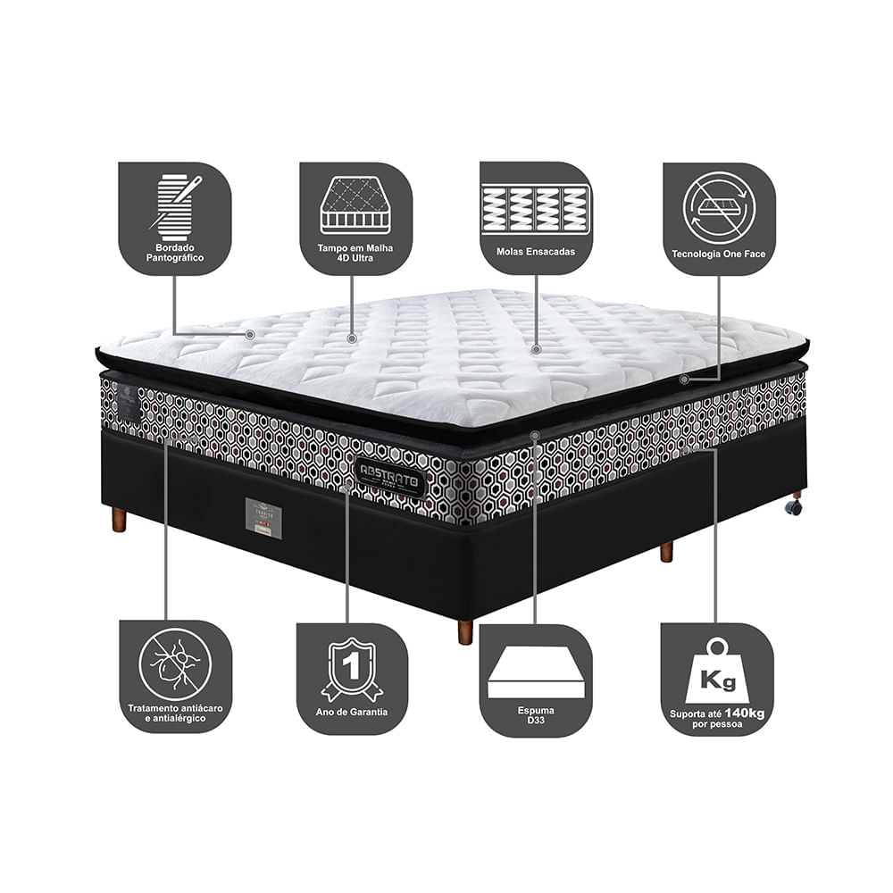 Cama Box Casal Colchão Pillow Top + Box 138x188x70 Molas Ensacadas Cama inBox Abstrato - Imagem 3