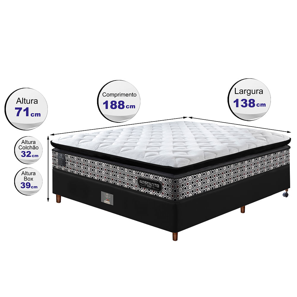 Cama Box Casal Colchão Pillow Top + Box 138x188x70 Molas Ensacadas Cama inBox Abstrato - Imagem 2