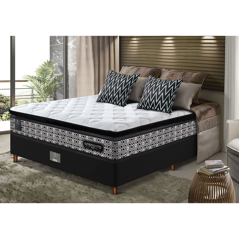 Cama Box Casal Colchão Pillow Top + Box 138x188x70 Molas Ensacadas Cama inBox Abstrato