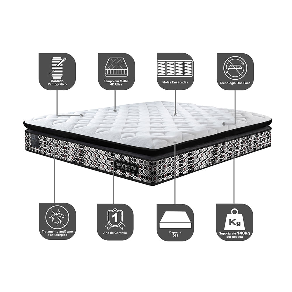 Colchão Casal Molas Ensacadas Pillow Top 138x188x31 Cama inBox Abstrato - Imagem 3