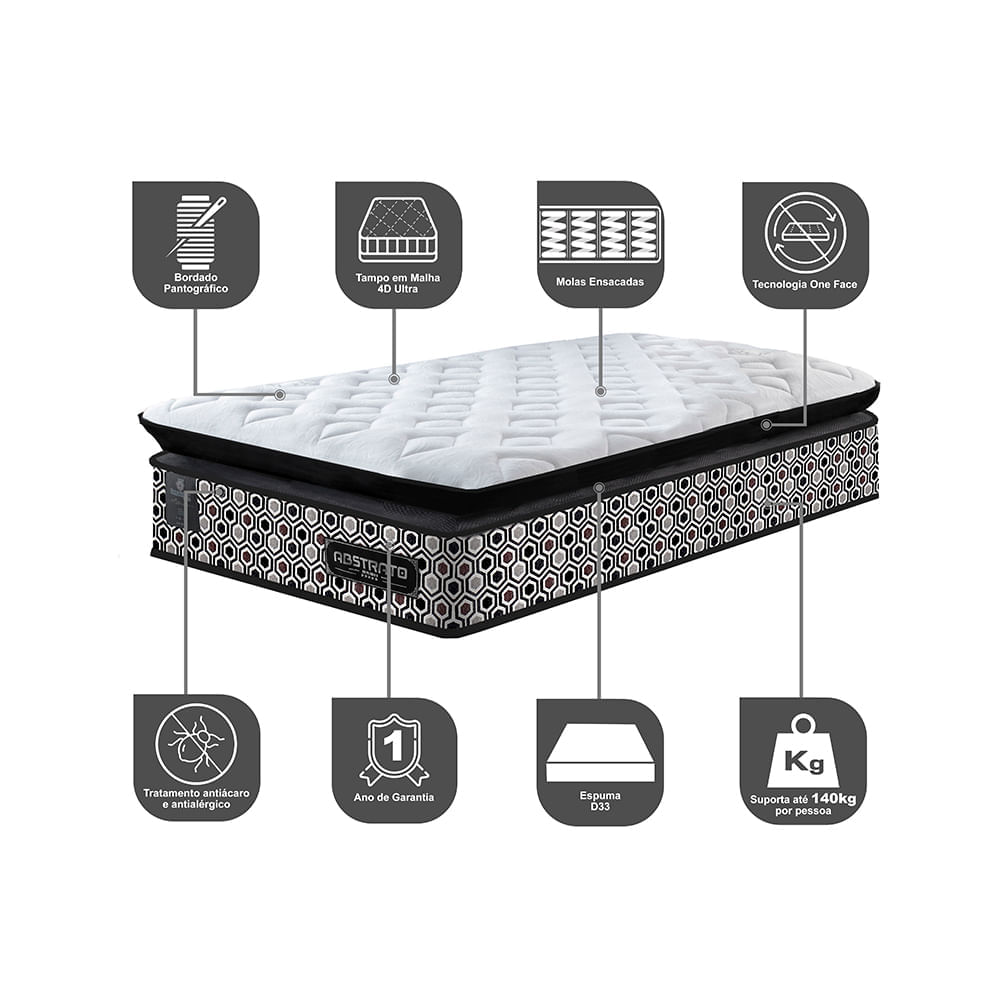 Colchão Solteiro Molas Ensacadas Pillow Top 88x188x31 Cama inBox Abstrato - Imagem 3