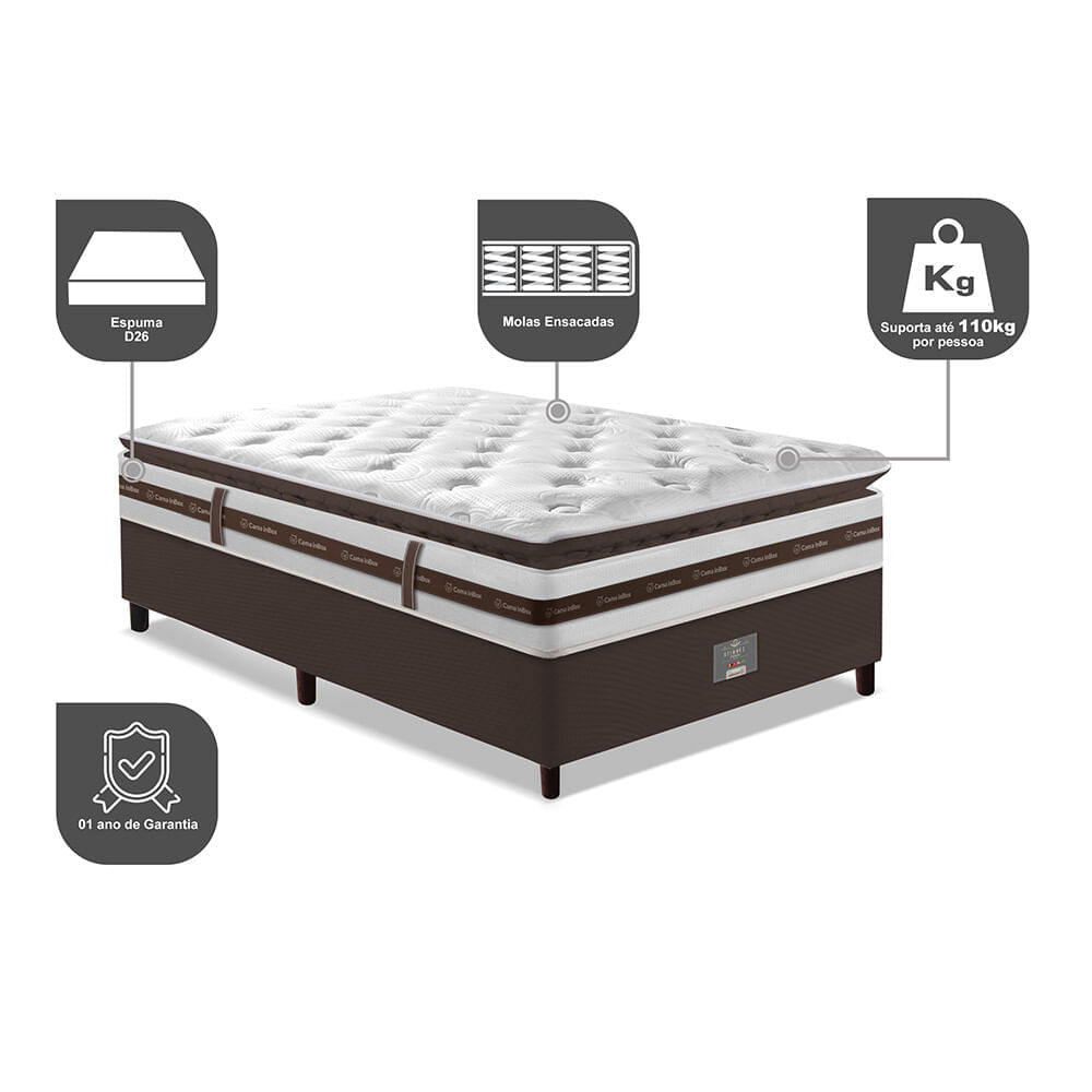 Cama Box Solteiro Colchão + Box 88x188 Molas Ensacadas Cama inBox Relax Pillow Café - Imagem 3