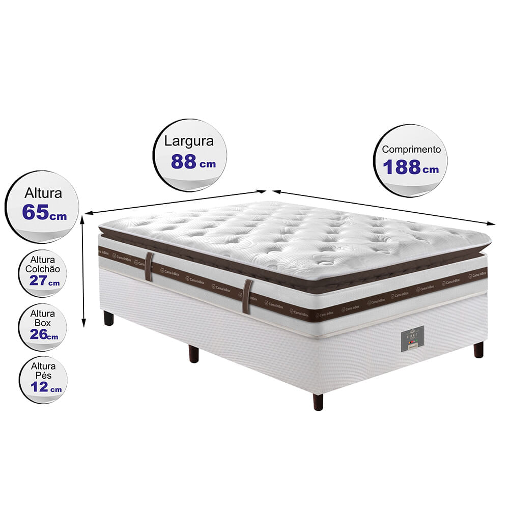 Cama Box Solteiro Colchão + Box 88x188 Molas Ensacadas Cama inBox Relax Pillow - Imagem 2