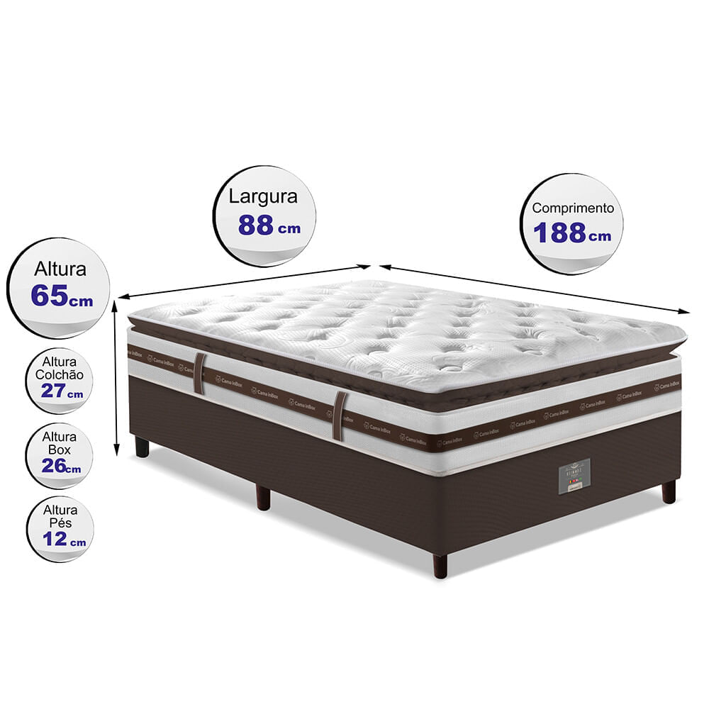 Cama Box Solteiro Colchão + Box 88x188 Molas Ensacadas Cama inBox Relax Pillow Café - Imagem 2