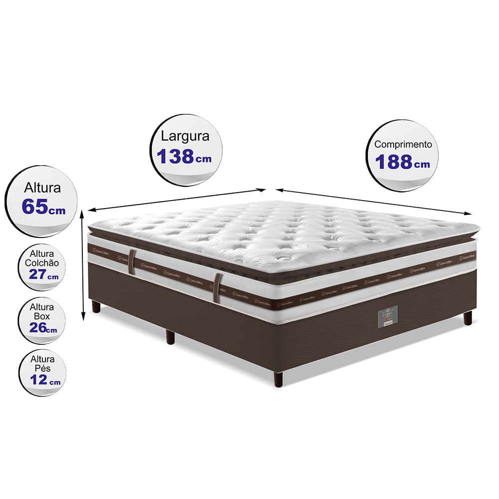 Cama Box Casal Colchão + Box 138x188 Molas Ensacadas Cama inBox Relax Pillow Café - Imagem 2