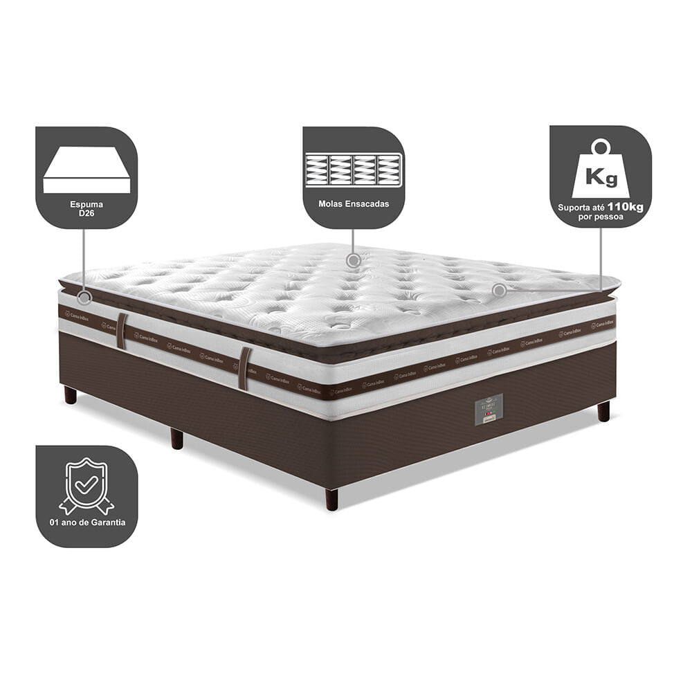 Cama Box Casal Colchão + Box 138x188 Molas Ensacadas Cama inBox Relax Pillow Café - Imagem 3