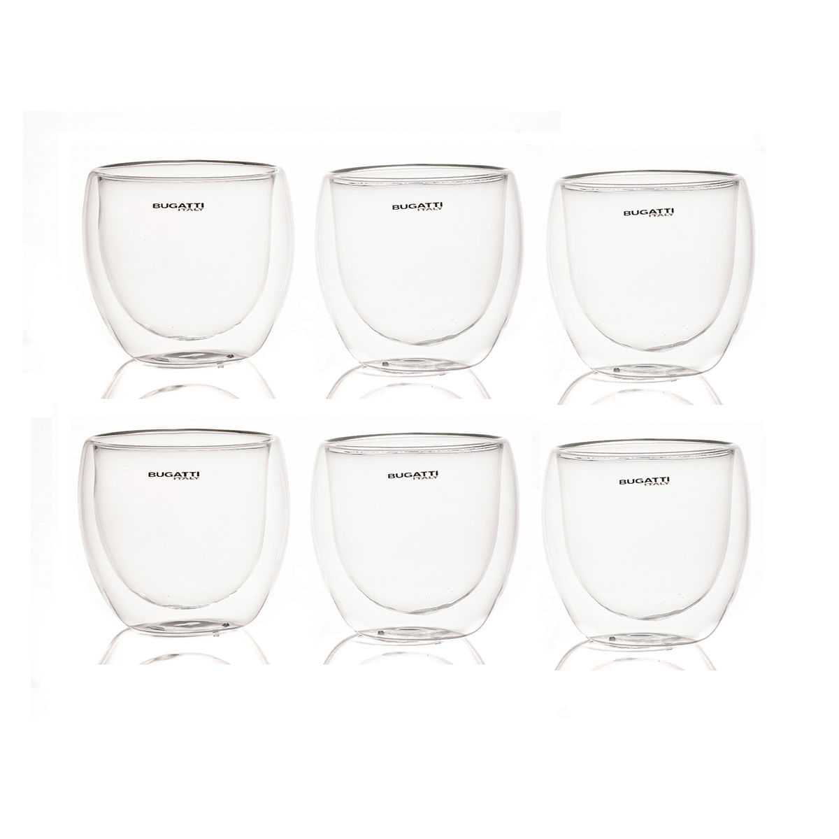 Conjunto 6 Copos de Café de Vidro Parede Dupla 80ml Bugatti