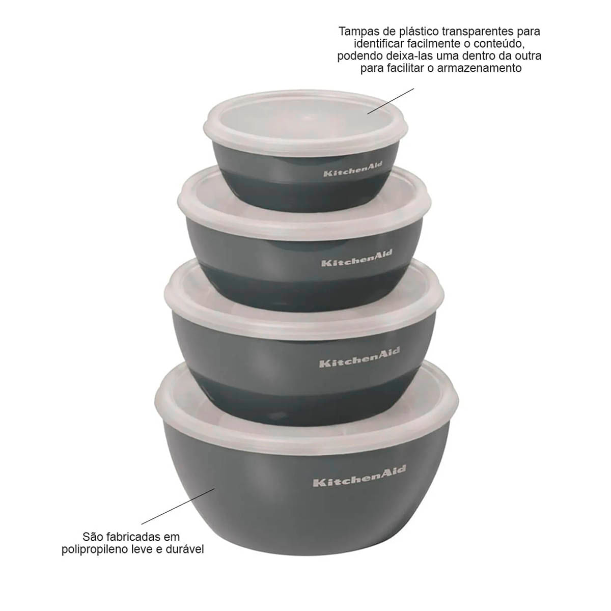 Conjunto 4 Tigelas De Preparação Multiuso Cinza KitchenAid - Imagem 3