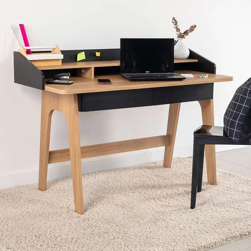 Mesa Escrivaninha Flexus com 2 Gavetas Hanover e Preto 1,39m - Imagem 4