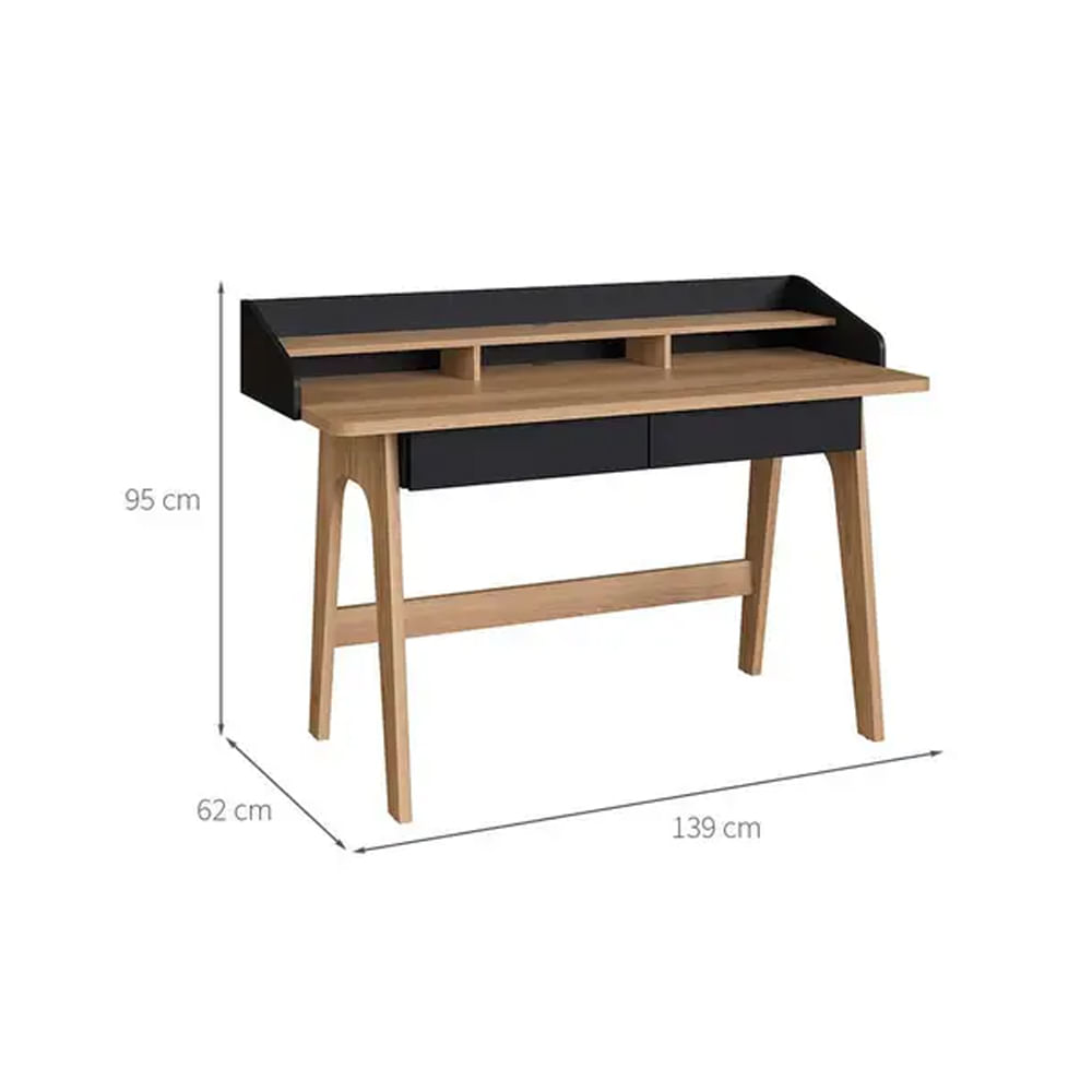 Mesa Escrivaninha Flexus com 2 Gavetas Hanover e Preto 1,39m - Imagem 5