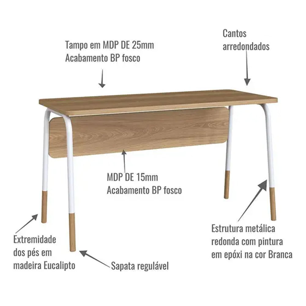 Mesa Escrivaninha Flexus Hanover e Branca 1,36m - Imagem 3