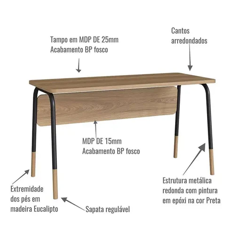 Mesa Escrivaninha Flexus Hanover e Preta 1,36m - Imagem 3