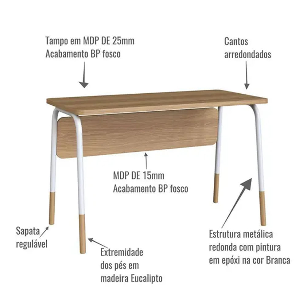 Mesa Escrivaninha Flexus Hanover e Branca 1,20m - Imagem 3