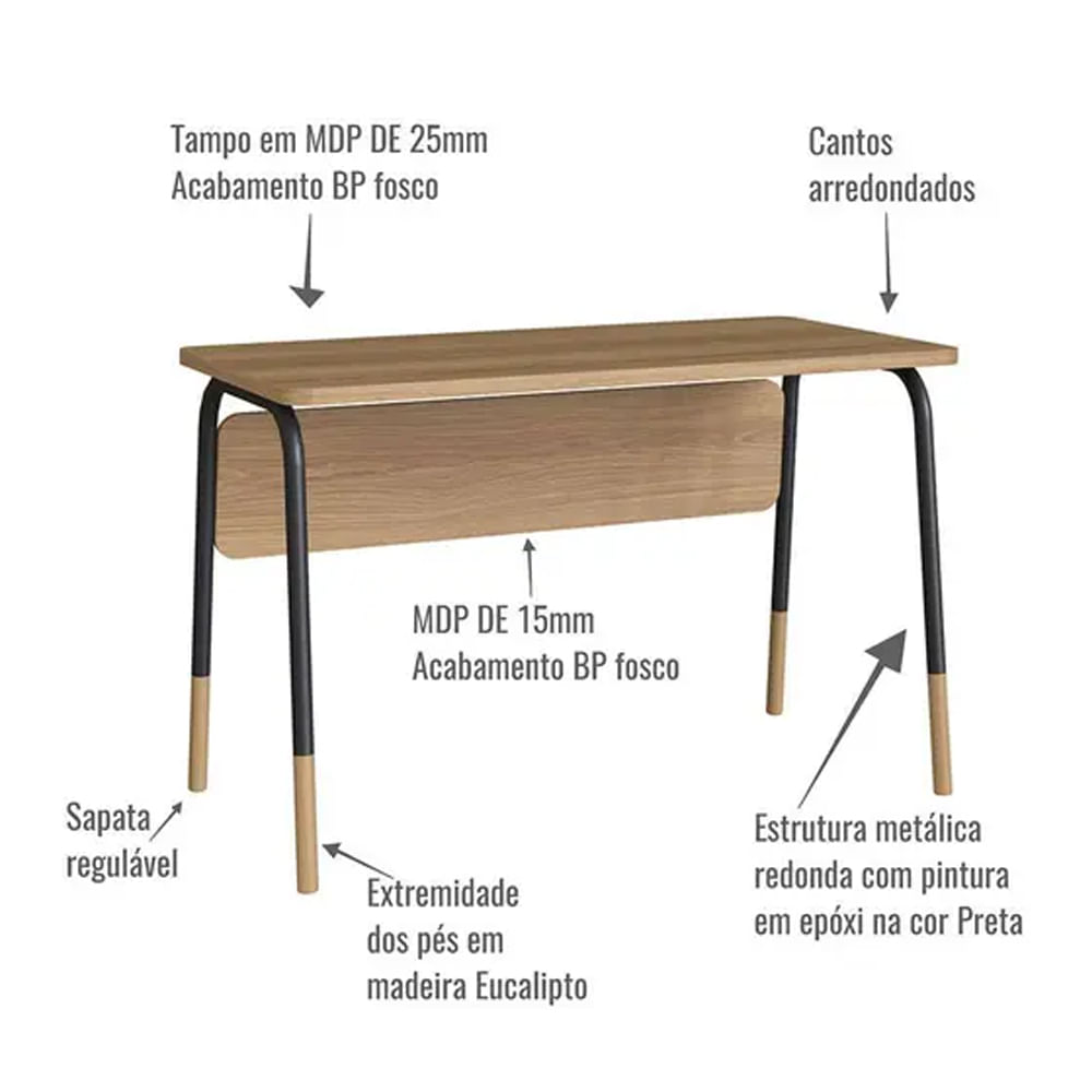 Mesa Escrivaninha Flexus Hanover e Preta 1,20m - Imagem 3