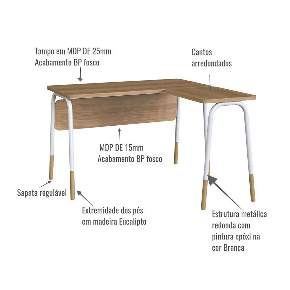 Mesa Escrivaninha Flexus de Canto Hanover e Branca 1,20m - Imagem 3