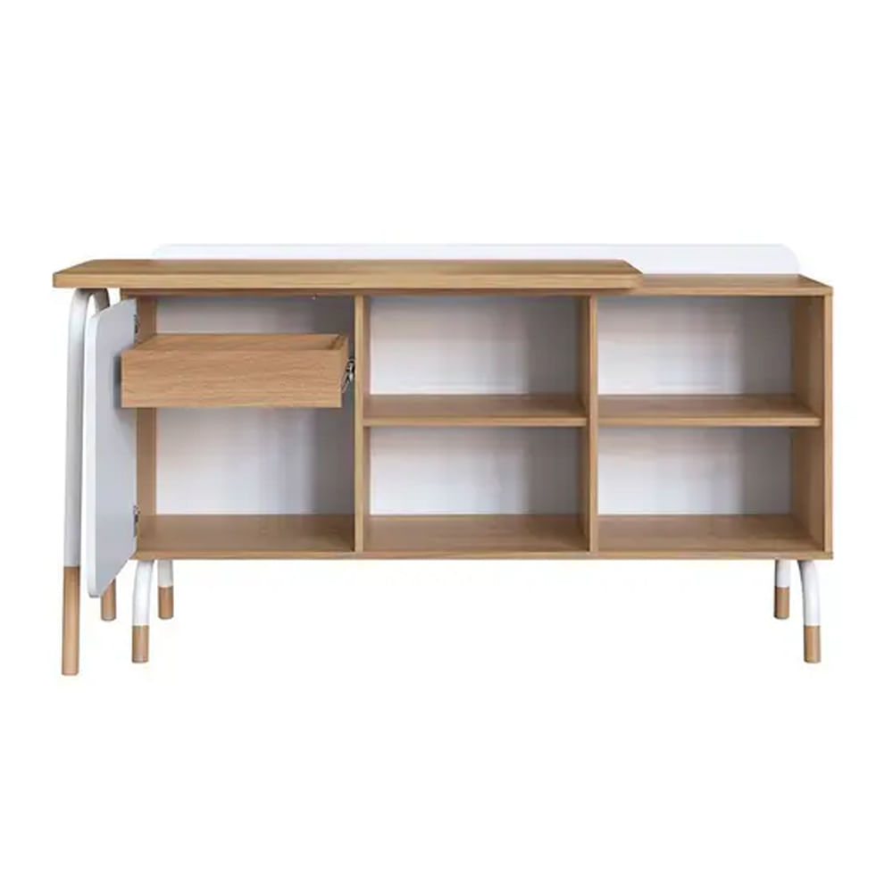 Mesa Escrivaninha Flexus Giratória com Balcão Credenza 1 Gaveta e 1 Porta Hanover e Branca 1,36m - Imagem 2