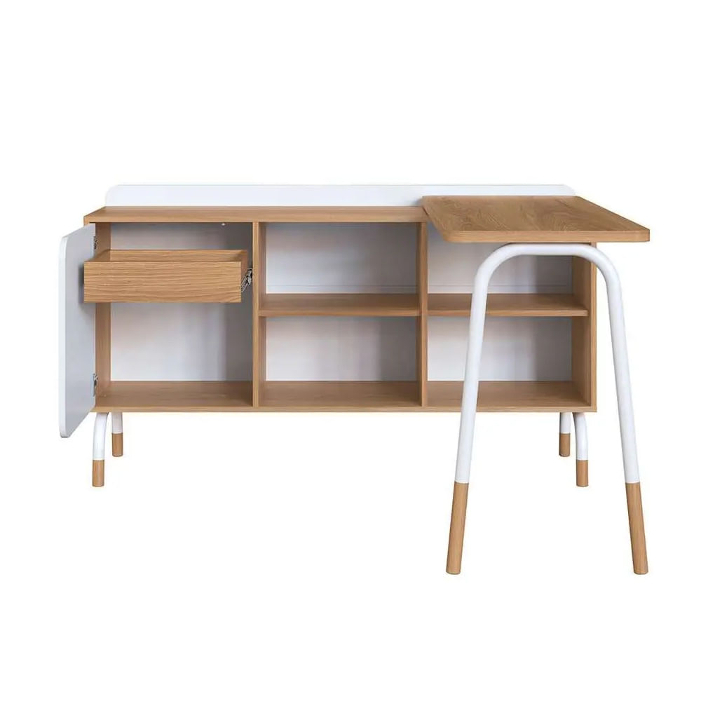 Mesa Escrivaninha Flexus Giratória com Balcão Credenza 1 Gaveta e 1 Porta Hanover e Branca 1,36m - Imagem 4