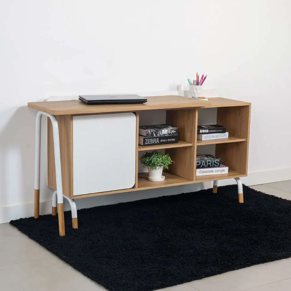 Mesa Escrivaninha Flexus Giratória com Balcão Credenza 1 Gaveta e 1 Porta Hanover e Branca 1,36m - Imagem 7