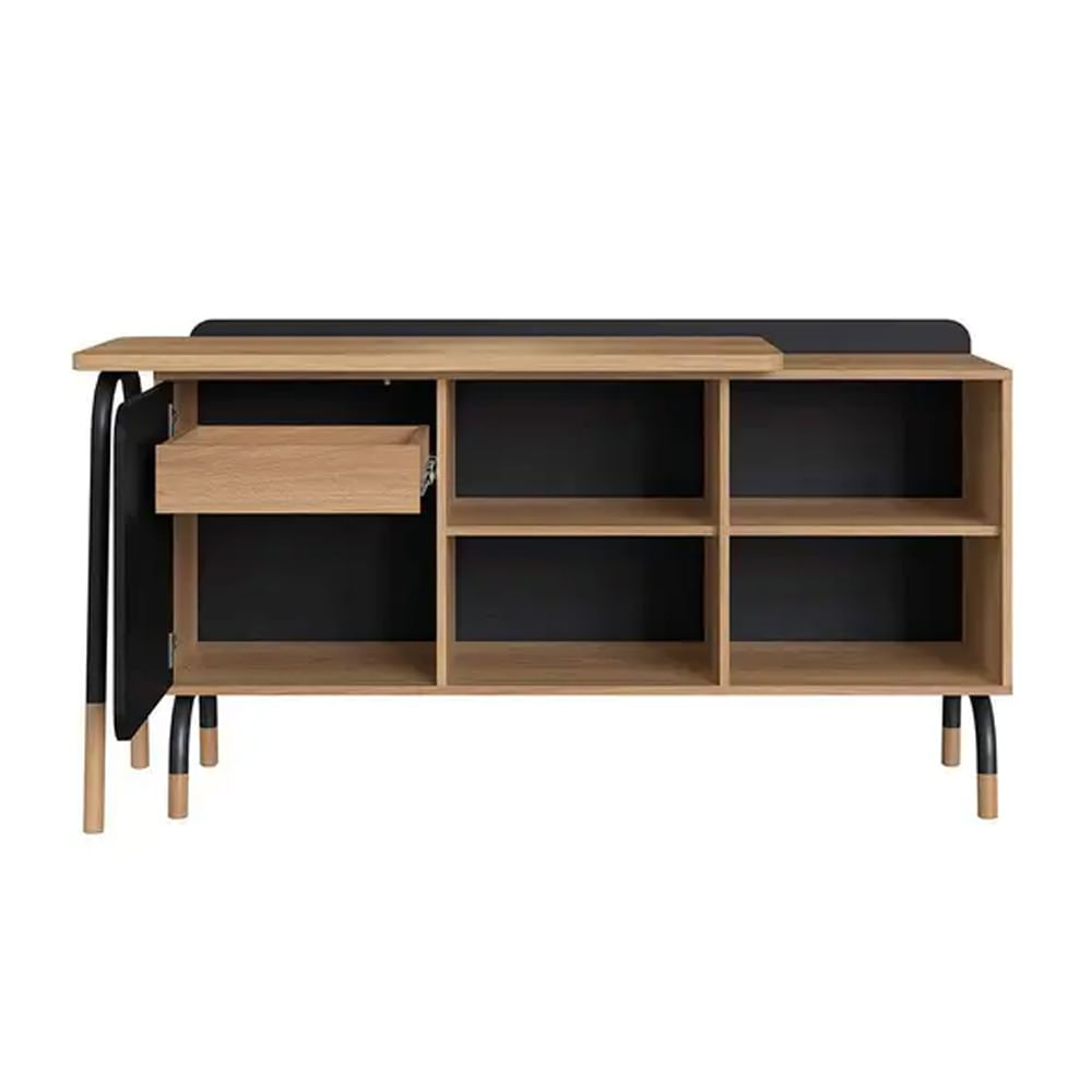 Mesa Escrivaninha Flexus Giratória com Balcão Credenza 1 Gaveta e 1 Porta Hanover e Preta 1,36m - Imagem 2