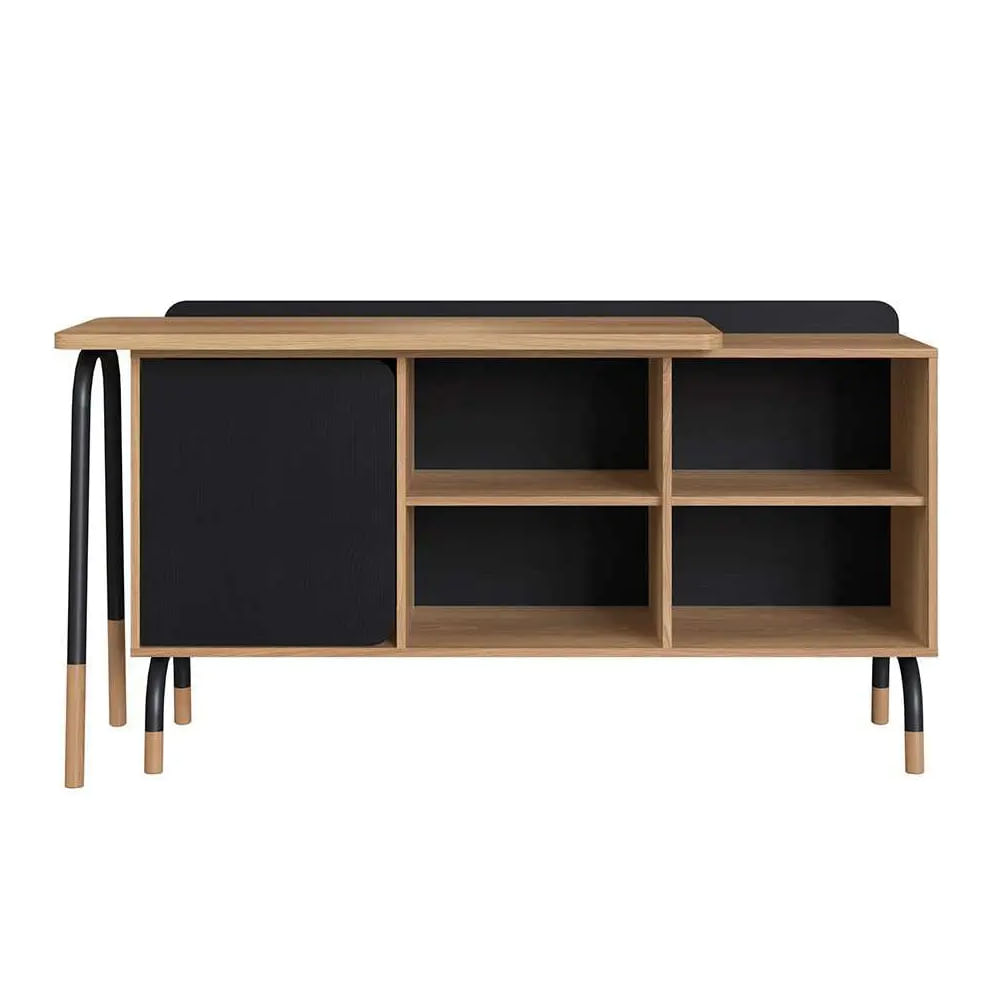 Mesa Escrivaninha Flexus Giratória com Balcão Credenza 1 Gaveta e 1 Porta Hanover e Preta 1,36m - Imagem 3