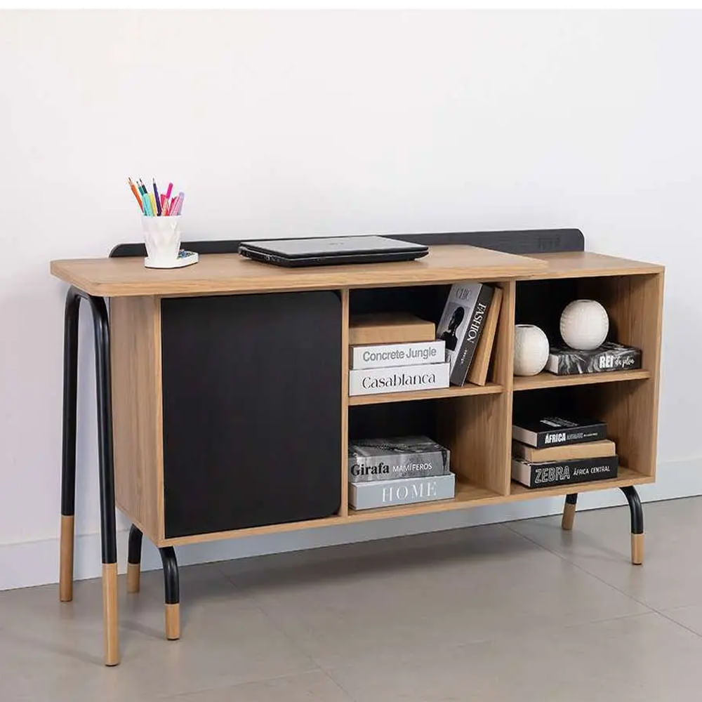 Mesa Escrivaninha Flexus Giratória com Balcão Credenza 1 Gaveta e 1 Porta Hanover e Preta 1,36m - Imagem 6