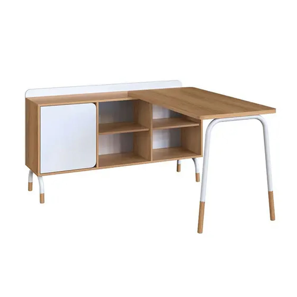 Mesa Escrivaninha Flexus com Balcão Credenza Fixo 1 Gaveta e 1 Porta Hanover e Branca 1,39m