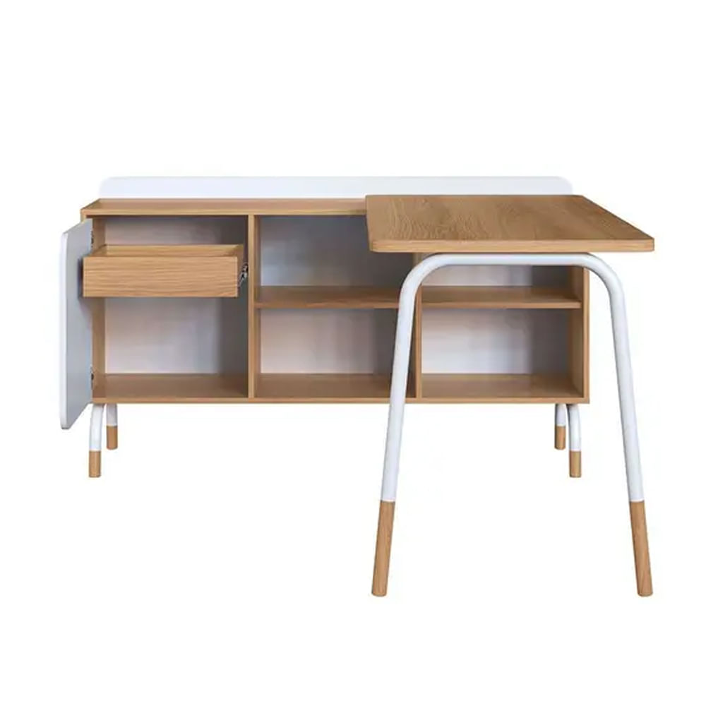 Mesa Escrivaninha Flexus com Balcão Credenza Fixo 1 Gaveta e 1 Porta Hanover e Branca 1,39m - Imagem 2