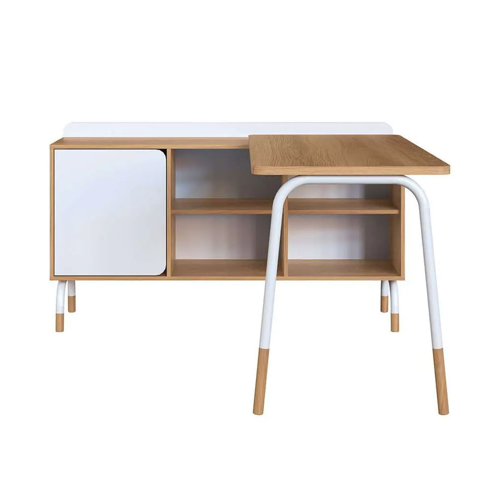 Mesa Escrivaninha Flexus com Balcão Credenza Fixo 1 Gaveta e 1 Porta Hanover e Branca 1,39m - Imagem 4